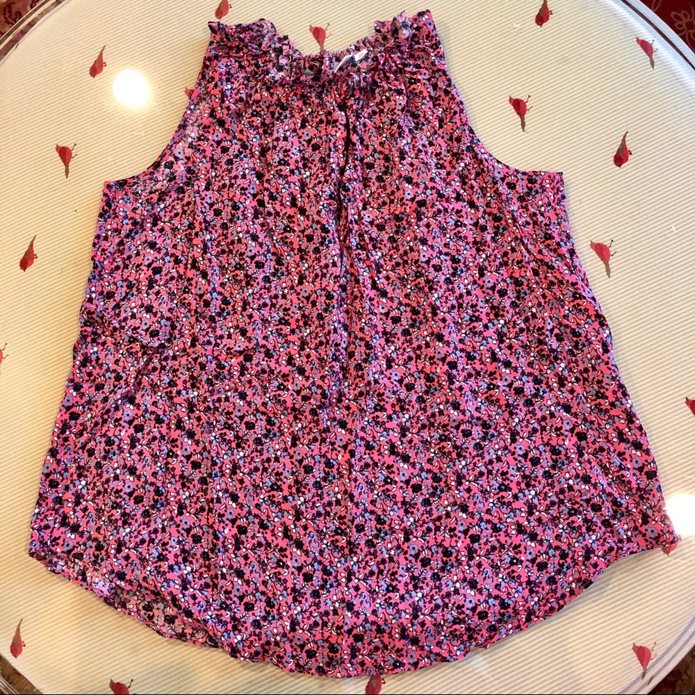 GAP Floral High Neck Tank w Ruffle Detail